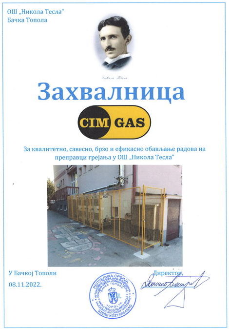 CIM GAS - ZAHVALNICA