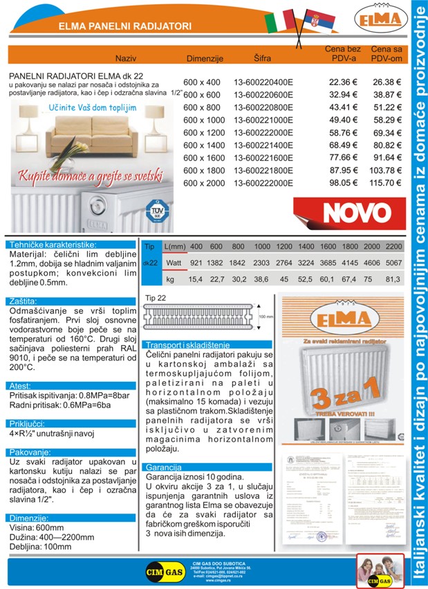 Panelni radijator ELMA